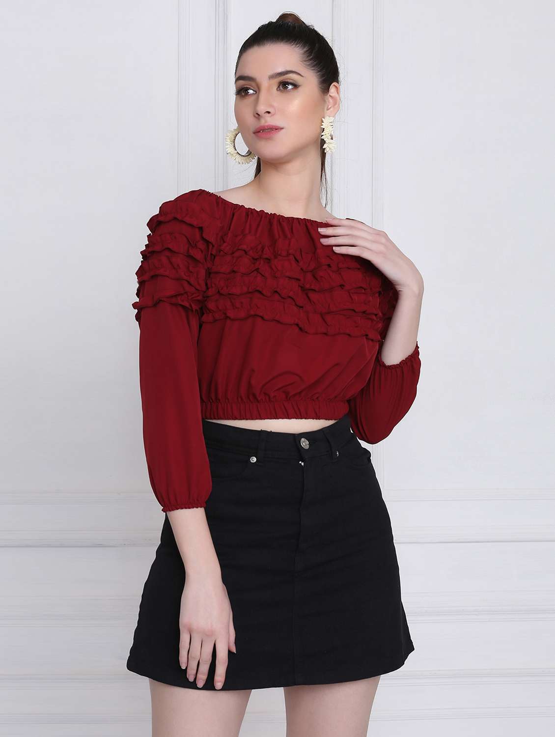 women's crop boat neck top