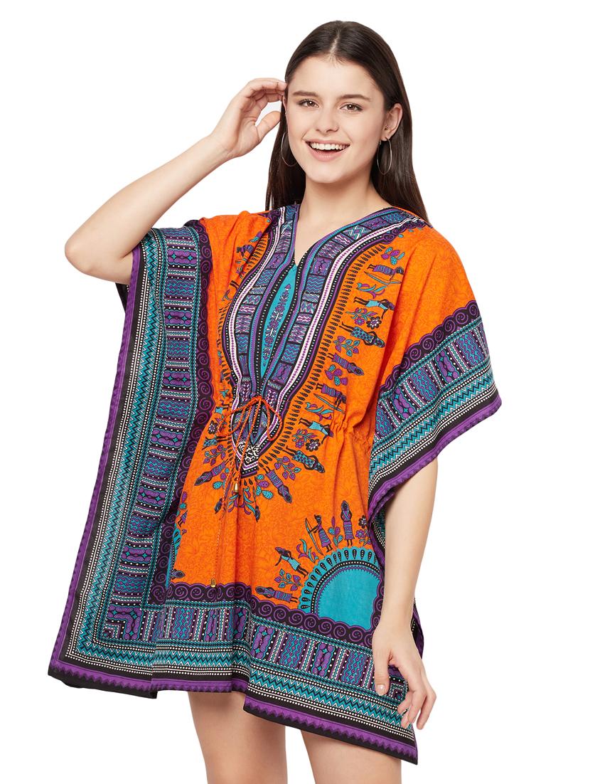 v-neck printed kaftan dress - 18298855 - Standard Image - 1