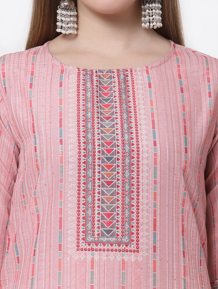 pink printed straight kurta - 18299305 - Standard Image - 4