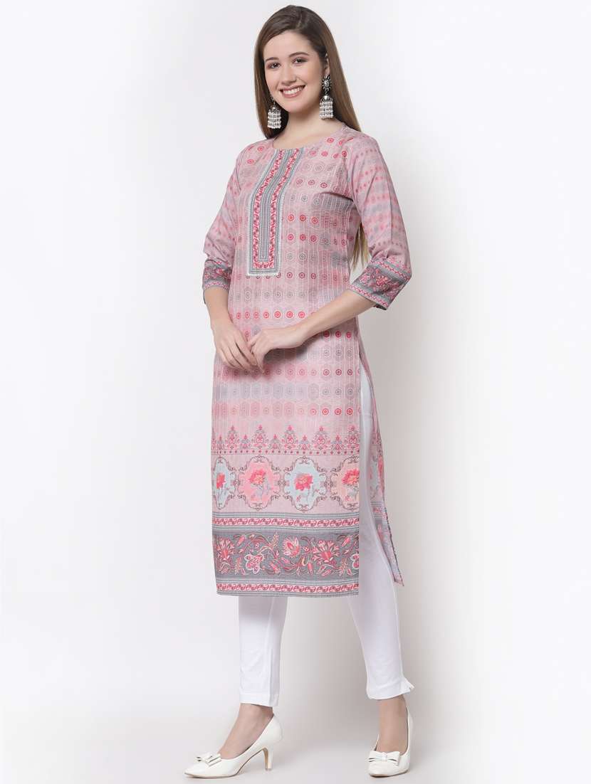 pink printed straight kurta - 18299306 -  Standard Image - 1