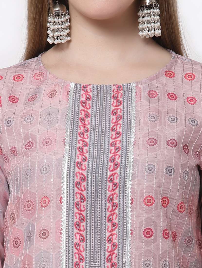 pink printed straight kurta - 18299306 -  Standard Image - 4