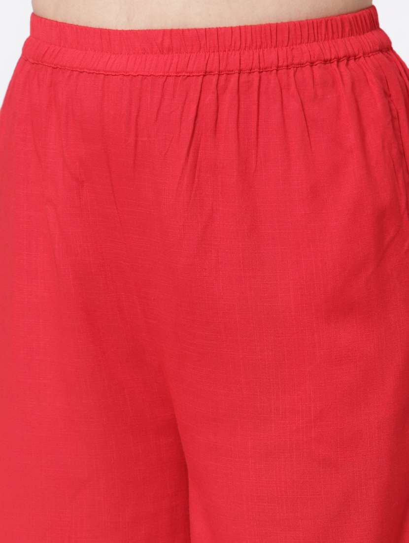 red kurta palazzo set with dupatta - 18299465 -  Standard Image - 4
