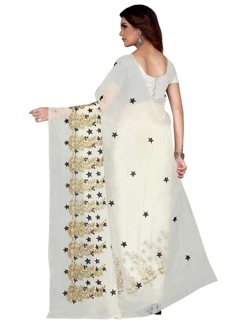 white embroidered saree with blouse - 18299657 -  Standard Image - 1