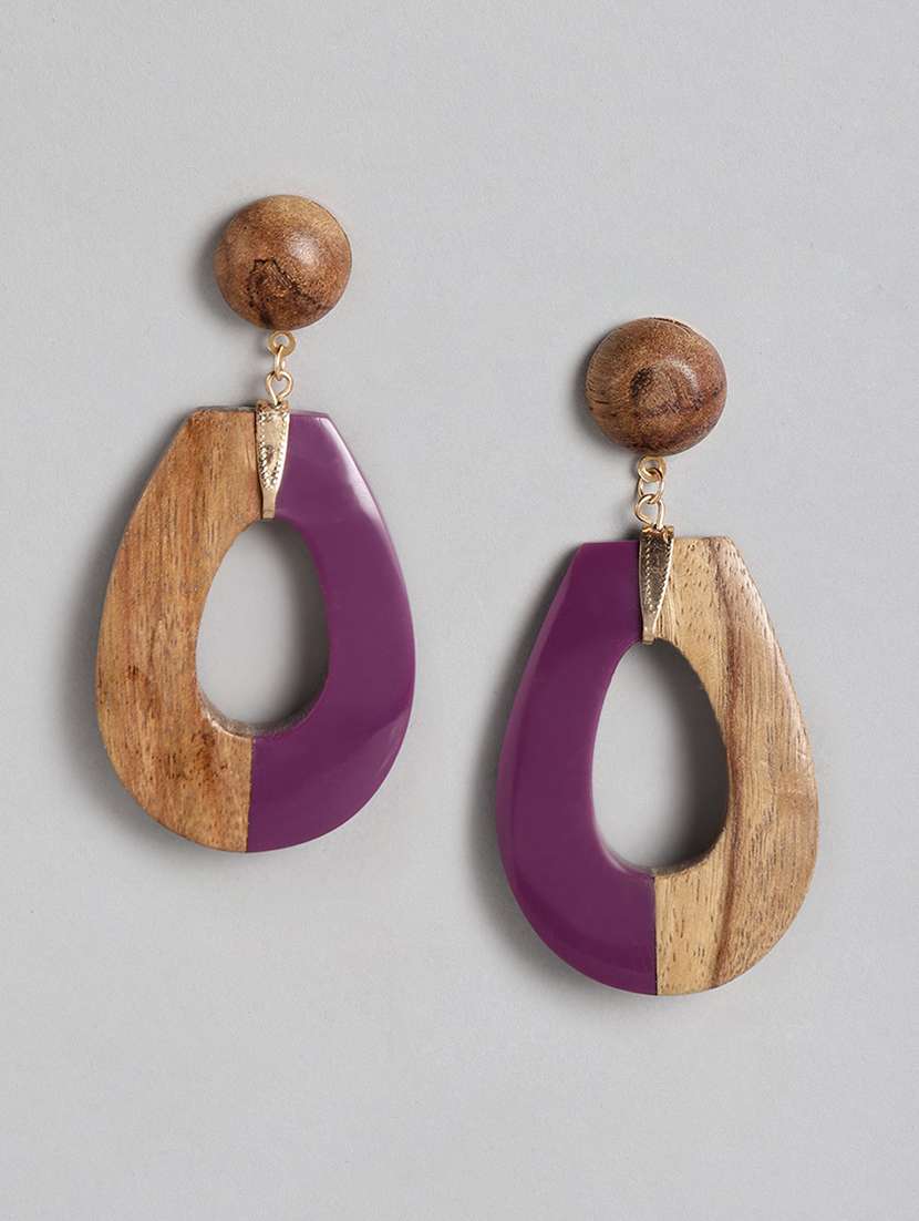 purple wood drop earring