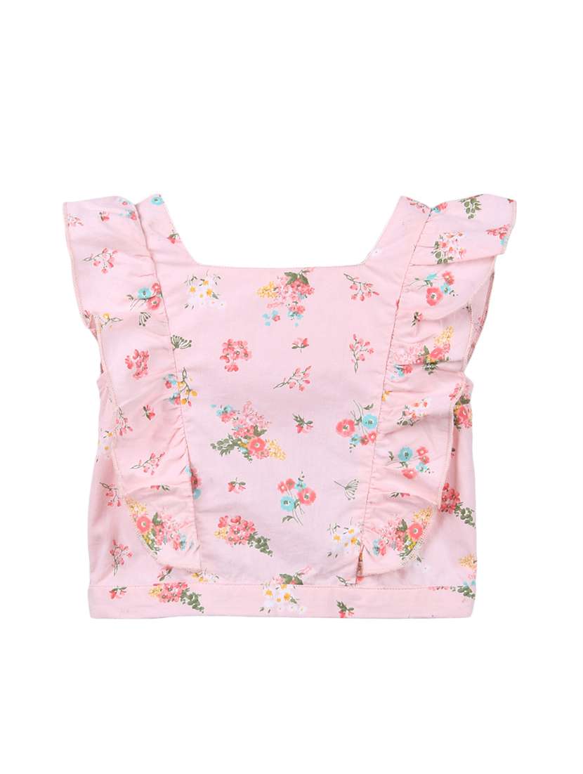 pink floral ruffle top