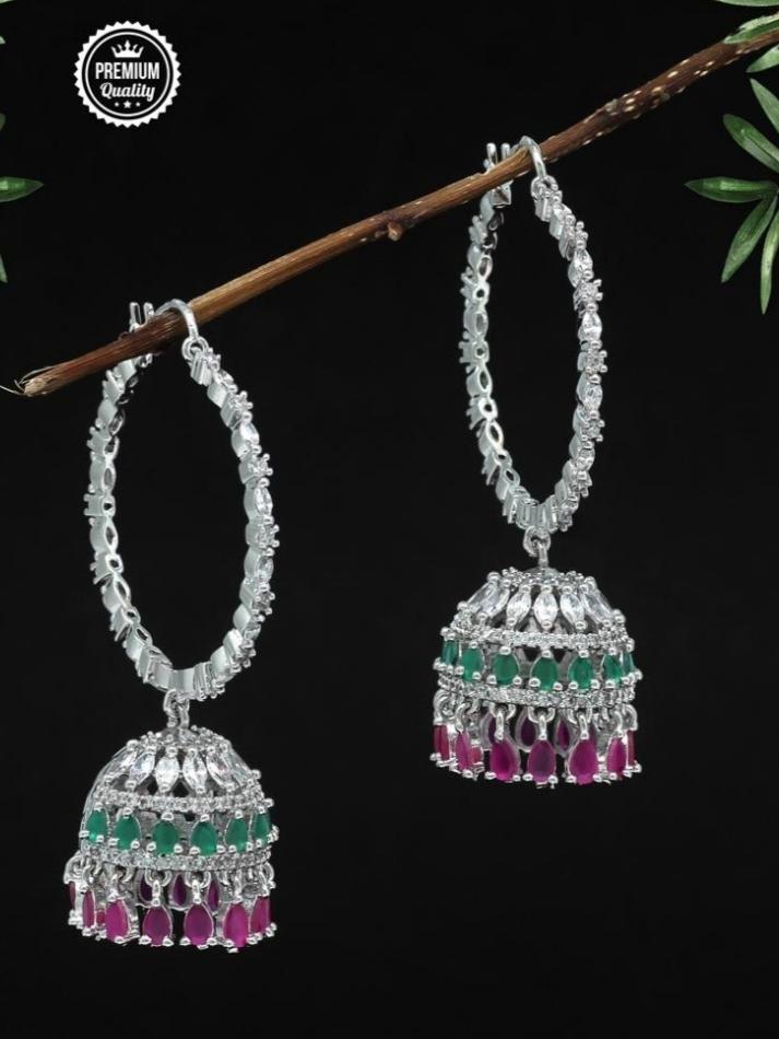 silver plated, american diamond studded, bell - 18300423 - Standard Image - 1