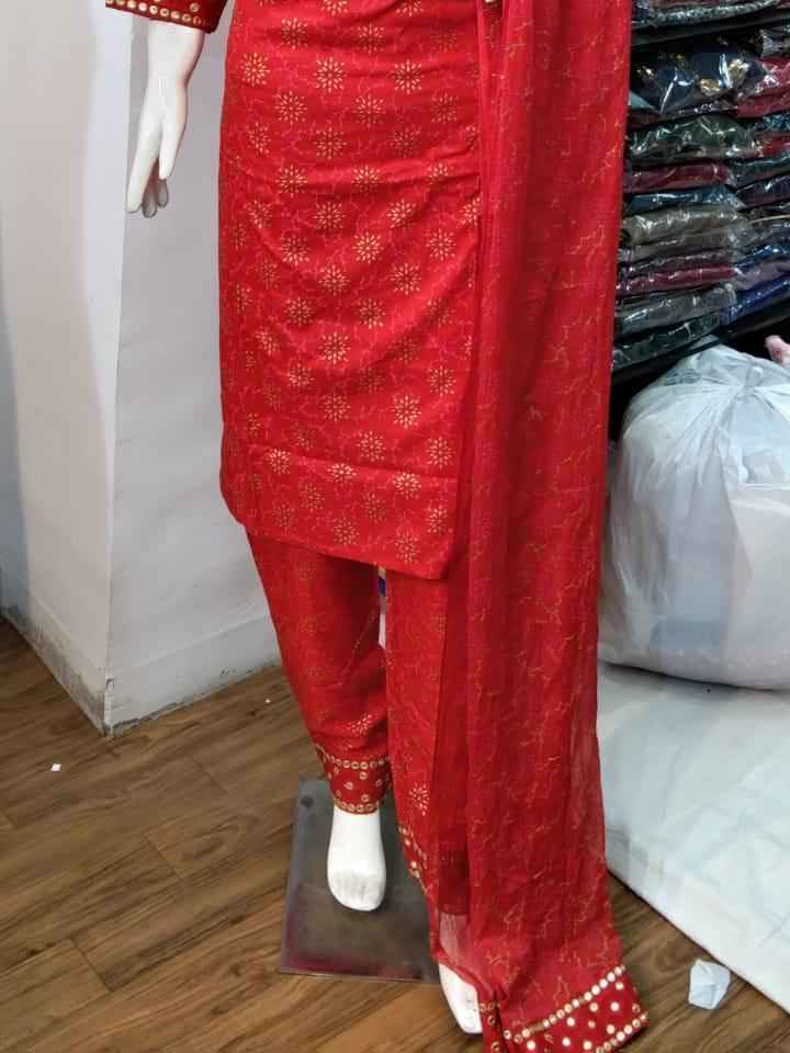 red embroidered unstitched suit set  - 18300521 -  Standard Image - 1