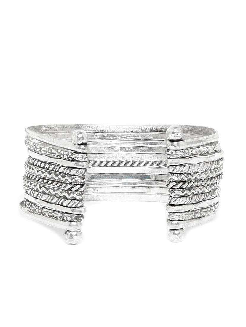 silver metal cuffs bracelet - 18300607 - Standard Image - 1