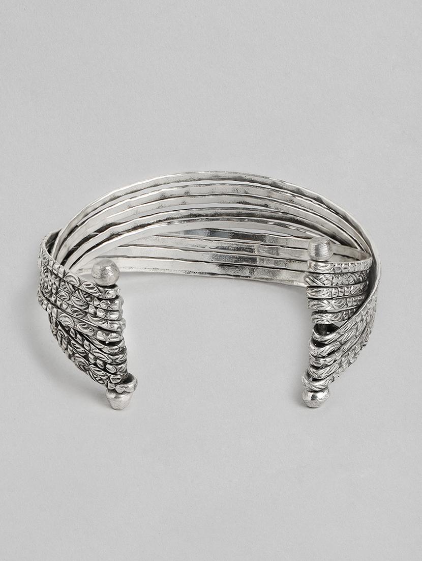 silver metal cuffs bracelet - 18300676 - Standard Image - 1