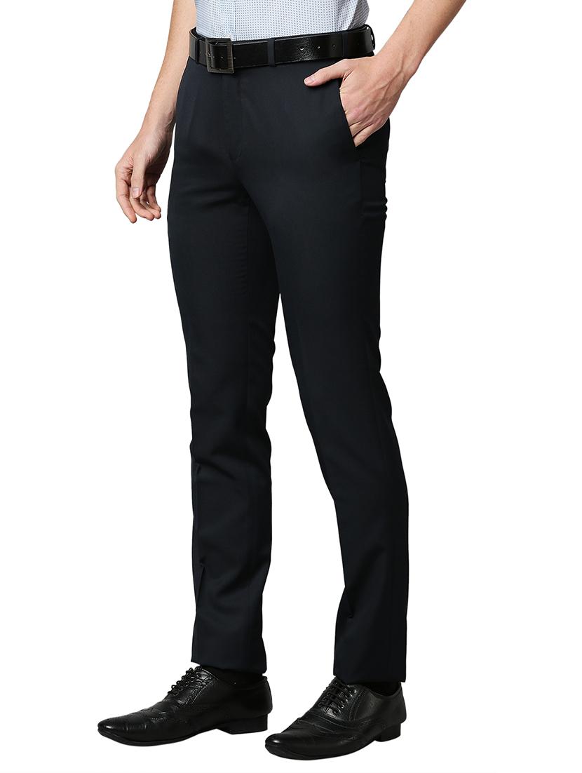 navy-blue solid formal trouser - 18300926 -  Standard Image - 1