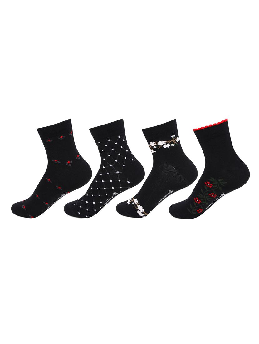 women pack of 4 printed ankle length socks - 18301275 - Standard Image - 1