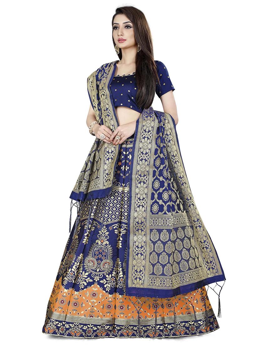 orange art silk flared lehenga - 18301413 - Standard Image - 1