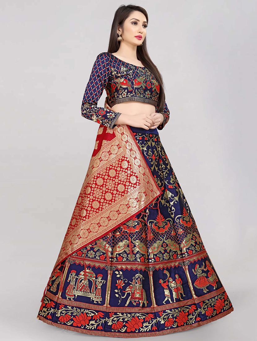 red art silk flared lehenga - 18301425 - Standard Image - 1