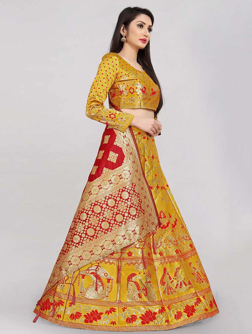 yellow art silk flared lehenga - 18301427 - Standard Image - 1