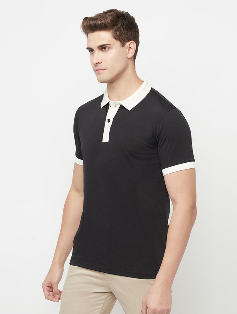 black color-blocked polo t-shirt - 18302387 - Standard Image - 1
