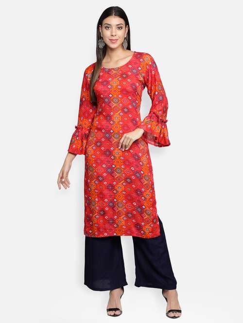 pink rayon kurta palazzo set - 18302529 - Standard Image - 0