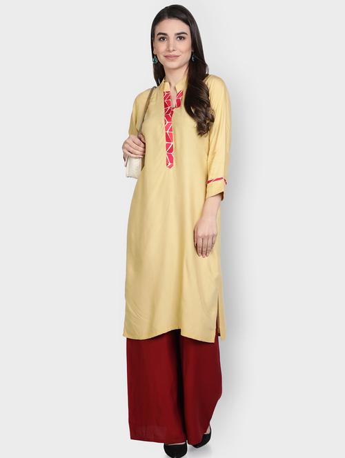 beige rayon kurta palazzo set - 18302535 - Standard Image - 0