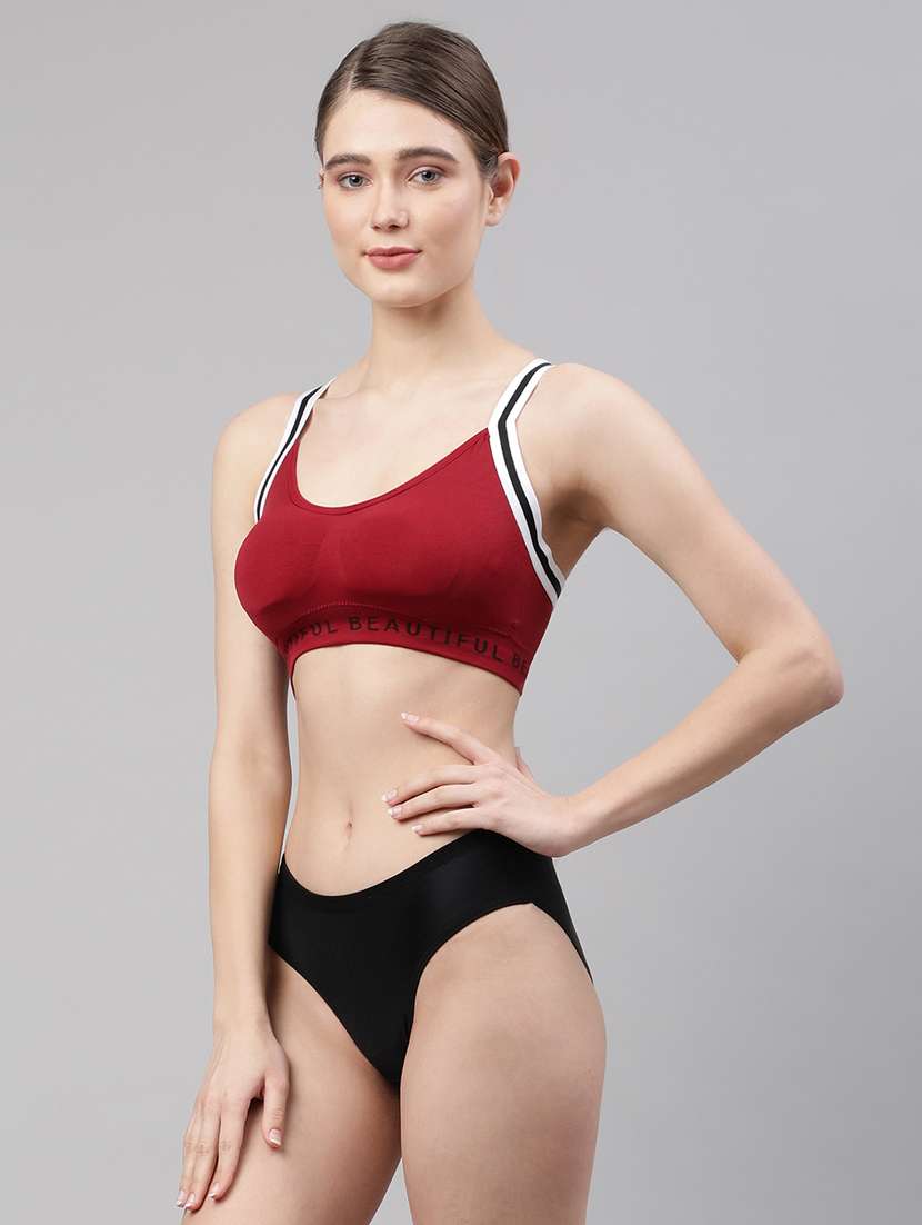 maroon solid bras and panty set - 18302620 - Standard Image - 1