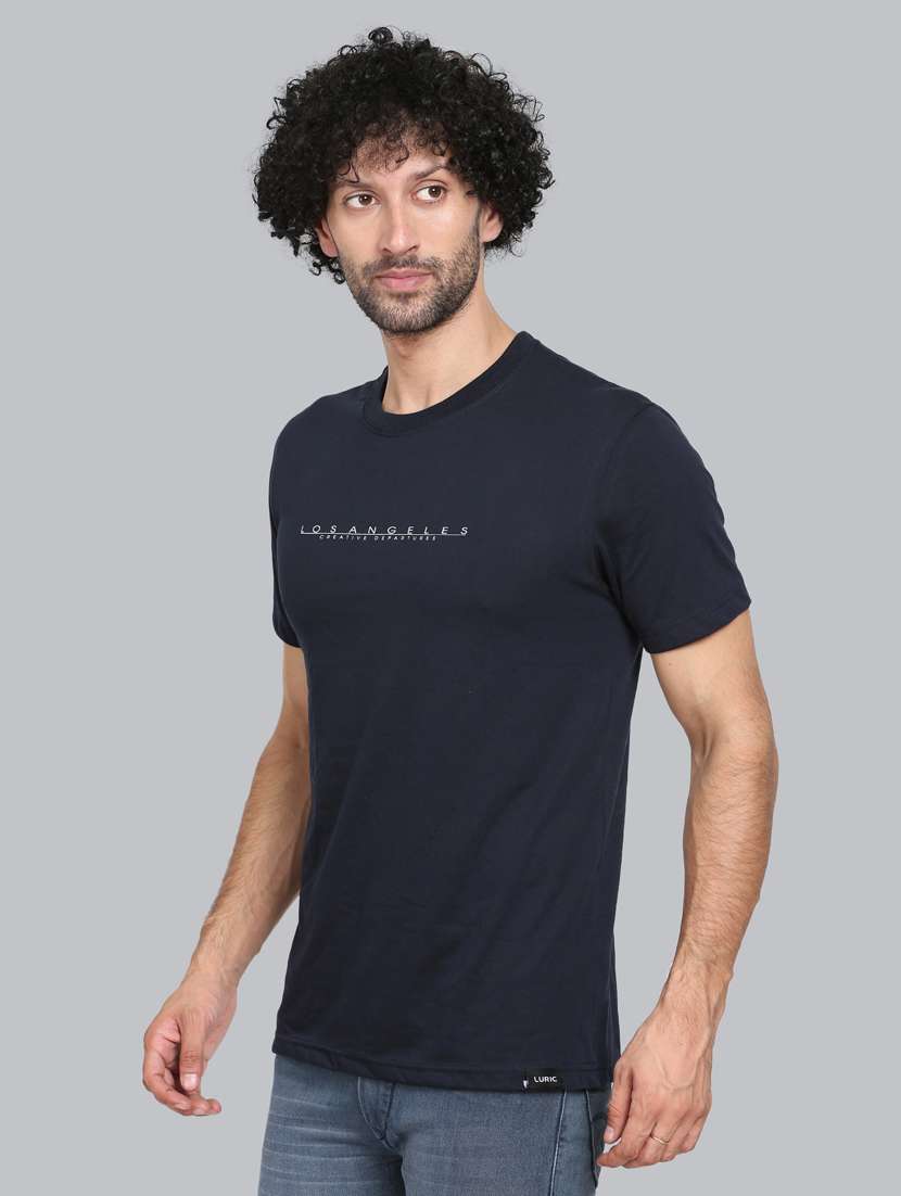 navy blue chest print t-shirt - 18302630 - Standard Image - 1