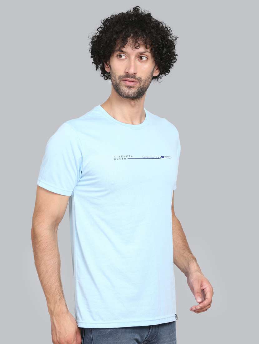 light blue chest printed t-shirt - 18302634 -  Standard Image - 1