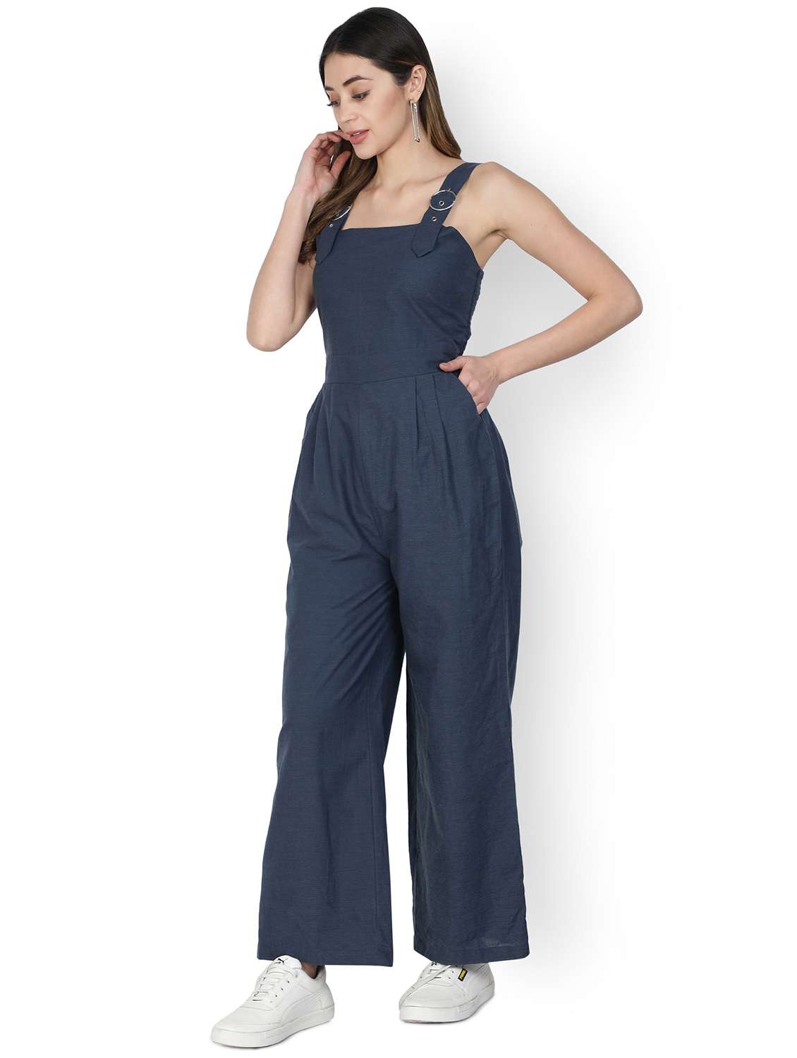 shoulder strap solid full leg jumpsuit - 18302718 - Standard Image - 1