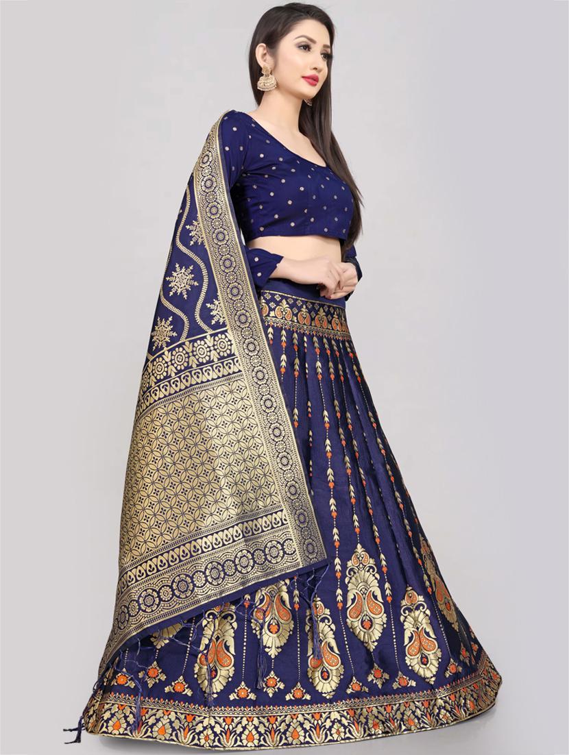orange banarasi flared lehenga - 18303025 - Standard Image - 1