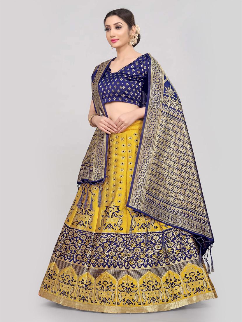 yellow banarasi flared lehenga - 18303036 - Standard Image - 1