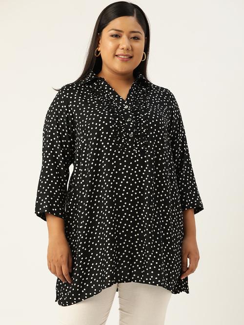 black polka dot print kurti with ruffles - 18303709 -  Standard Image - 0
