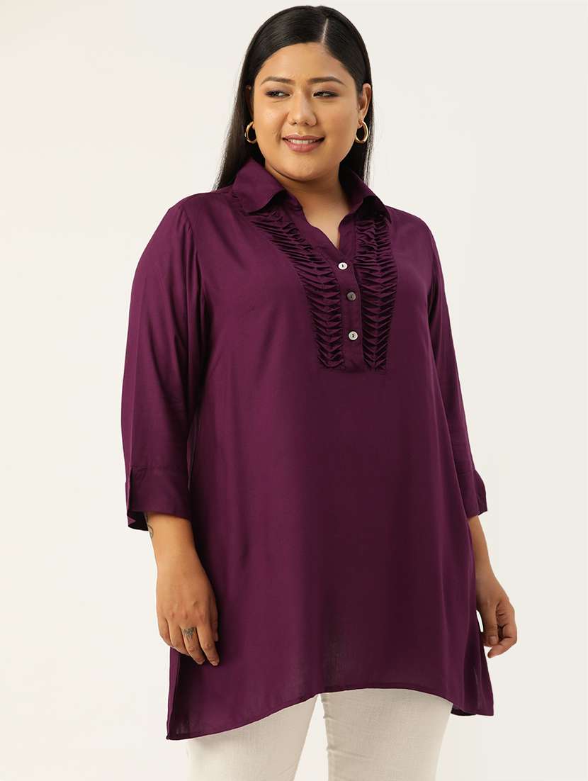 women solid three quarter sleeve straight kurta