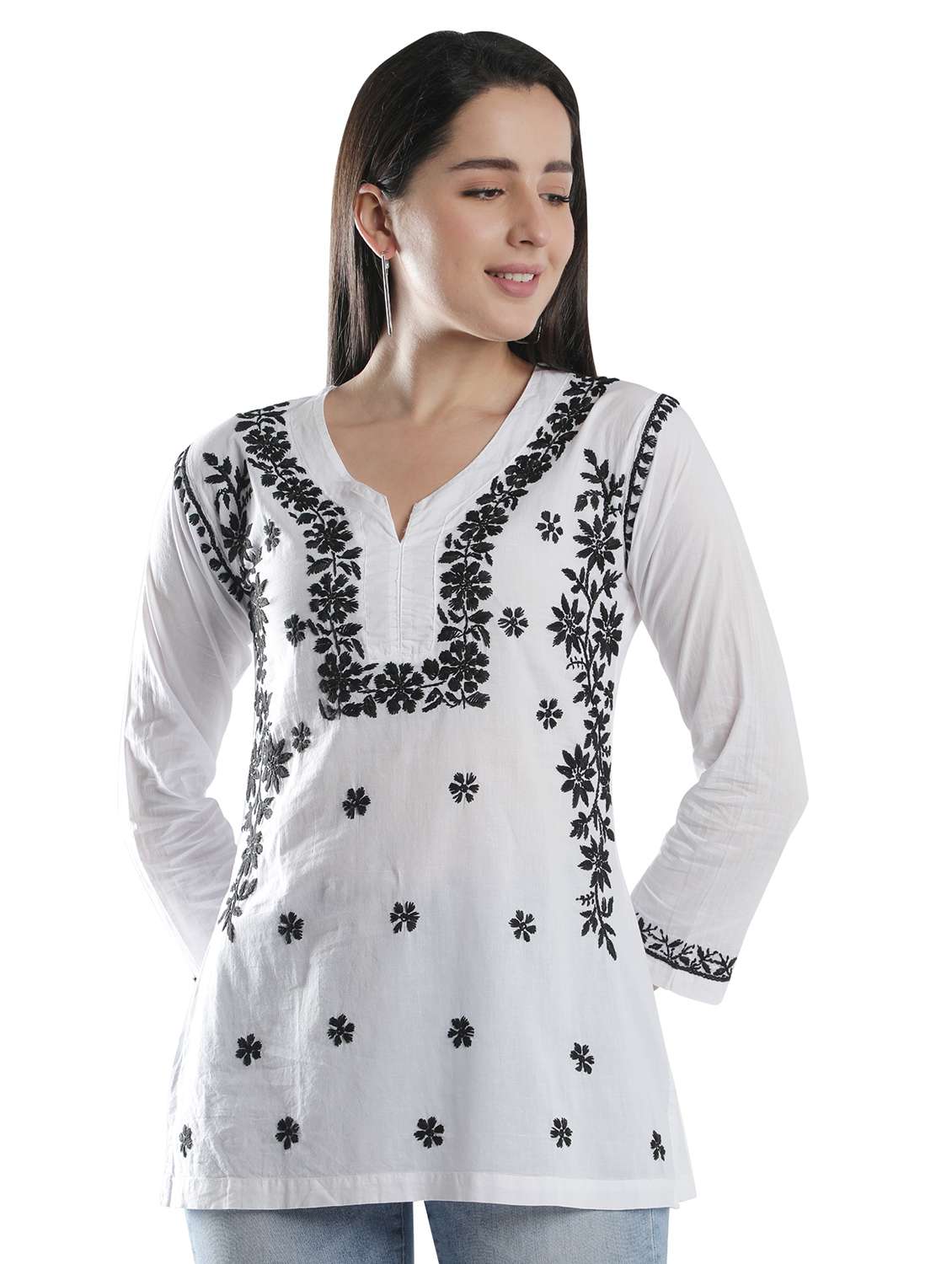white chikankari straight kurti