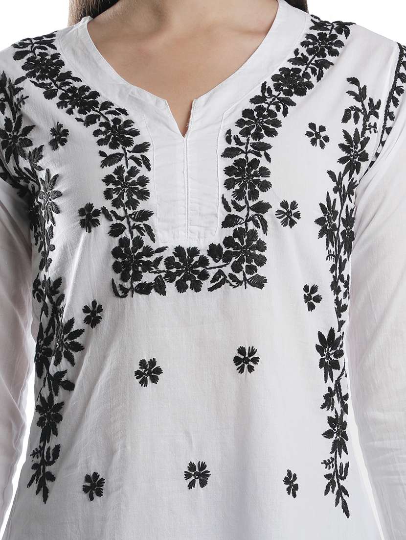 white chikankari straight kurti - 18303777 -  Standard Image - 6