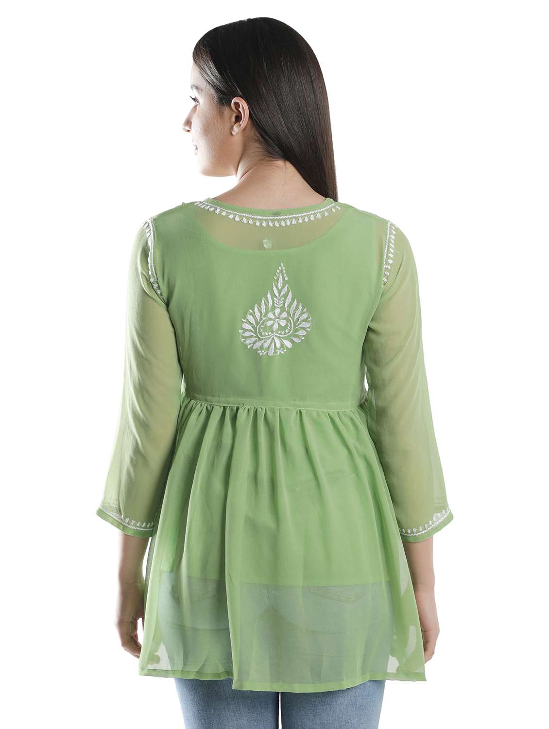 Green Chikankari Flared Kurti