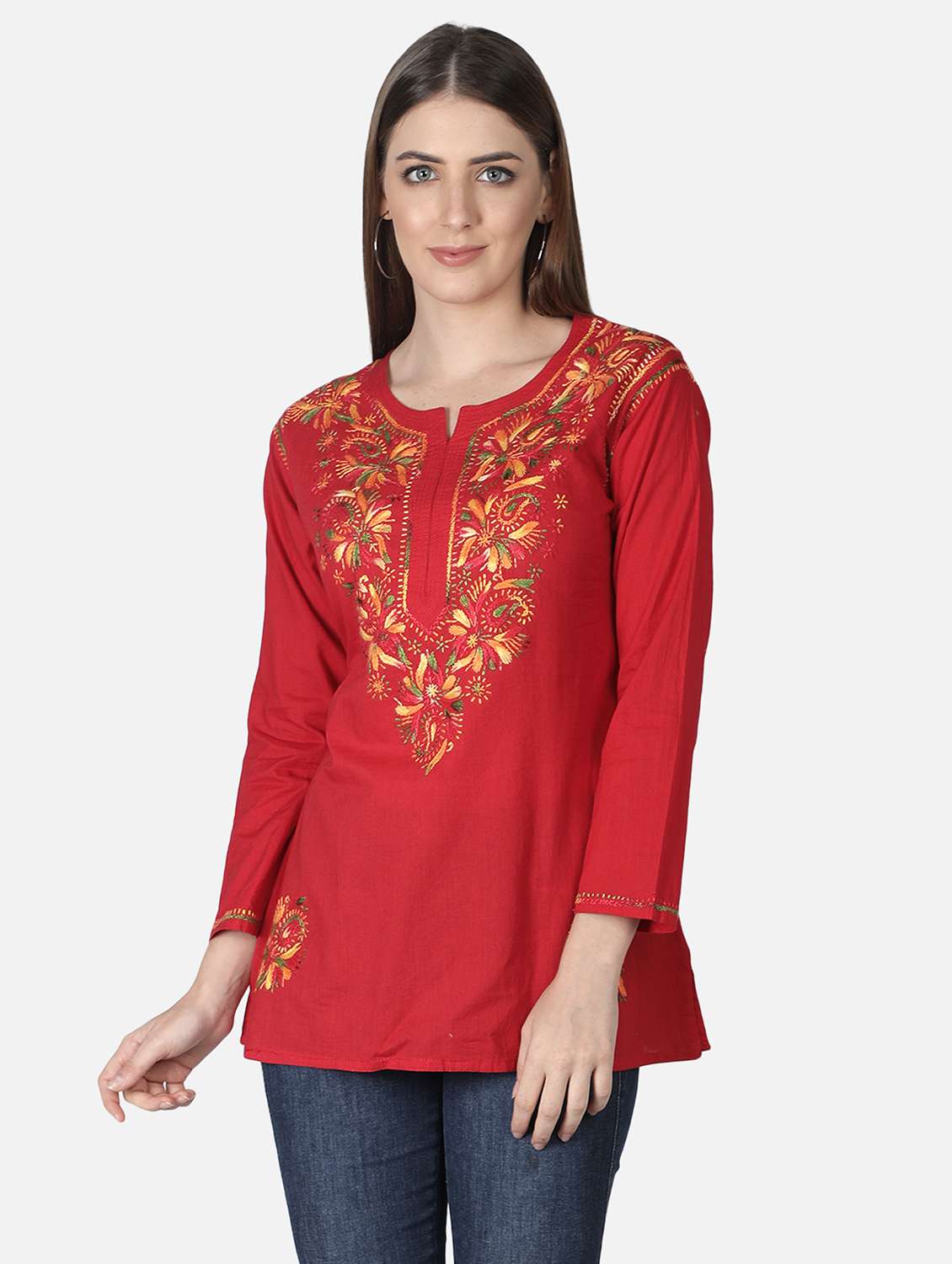 chikankari straight short kurti - 18303790 - Zoom Image - 0
