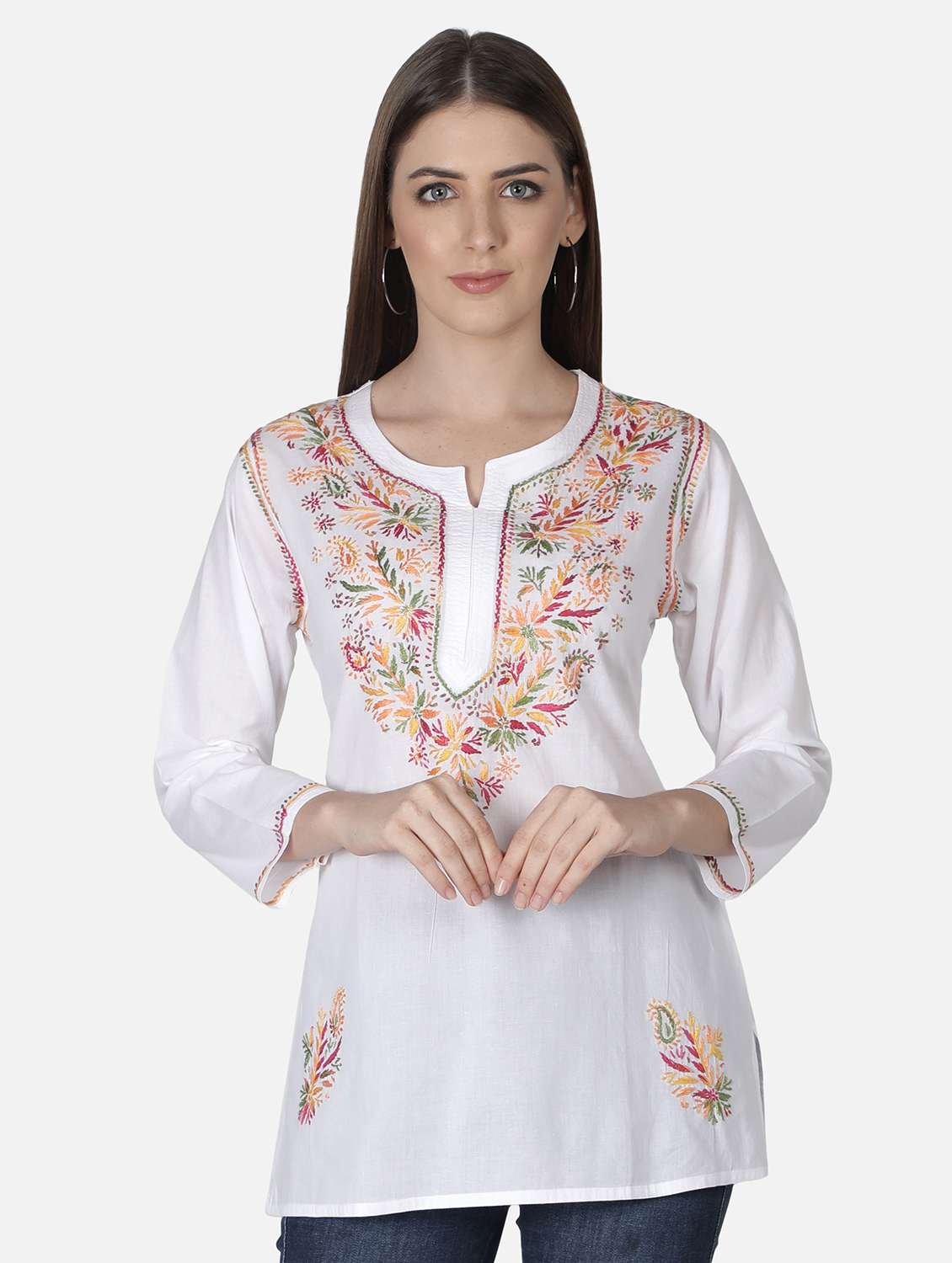 white chikankari flared kurti