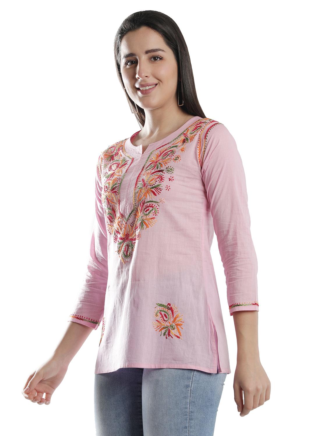 pink chikankari straight kurti - 18303792 - Standard Image - 1