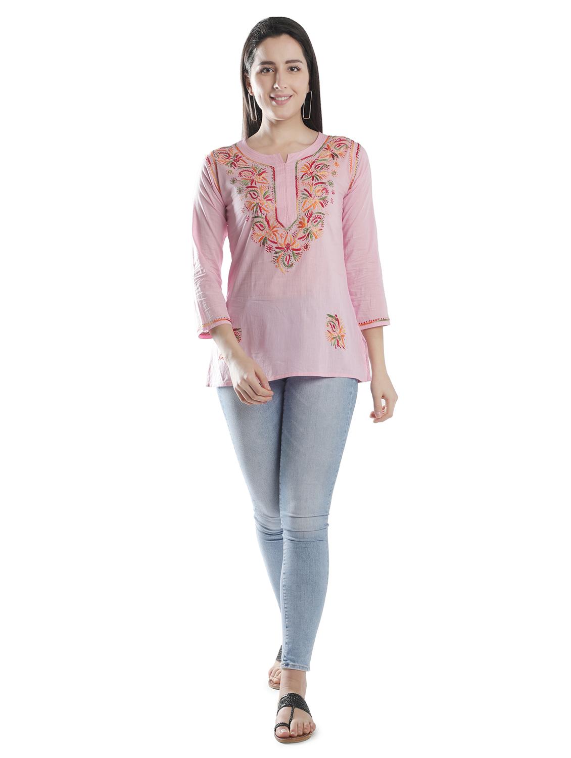 pink chikankari straight kurti - 18303792 - Standard Image - 4
