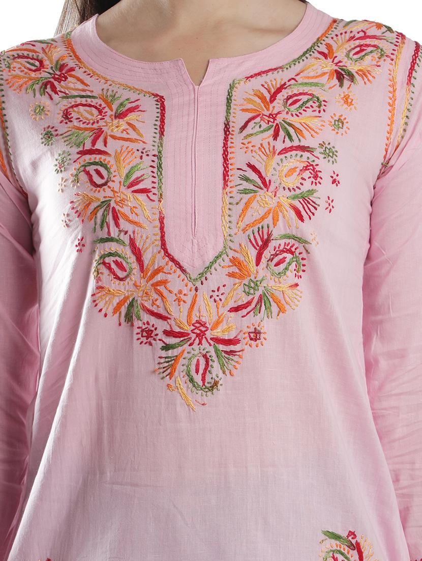 pink chikankari straight kurti - 18303792 - Standard Image - 6