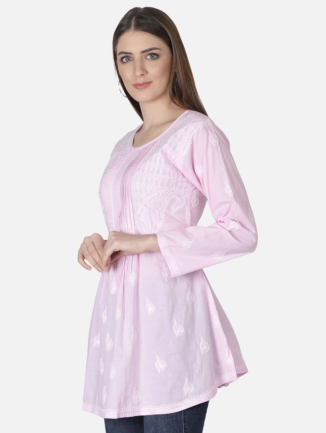 pink chikankari a-line kurti - 18303797 -  Standard Image - 1