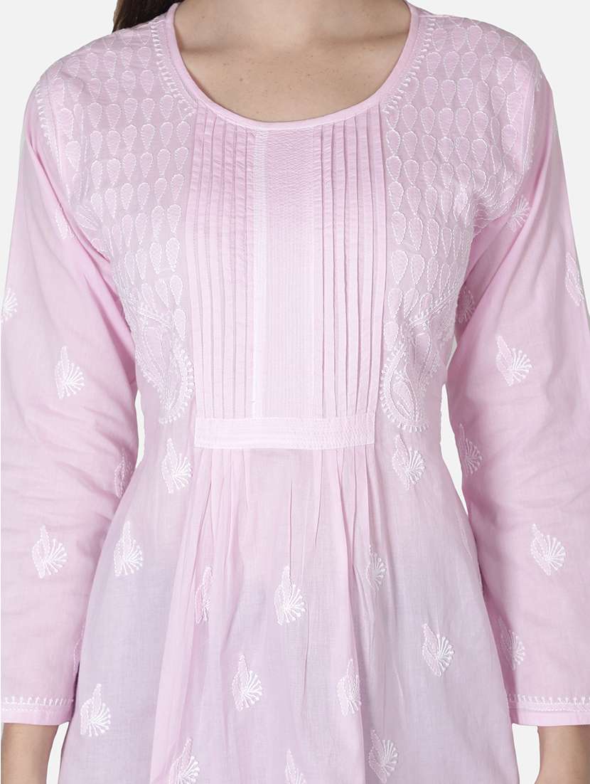 pink chikankari a-line kurti - 18303797 -  Standard Image - 6