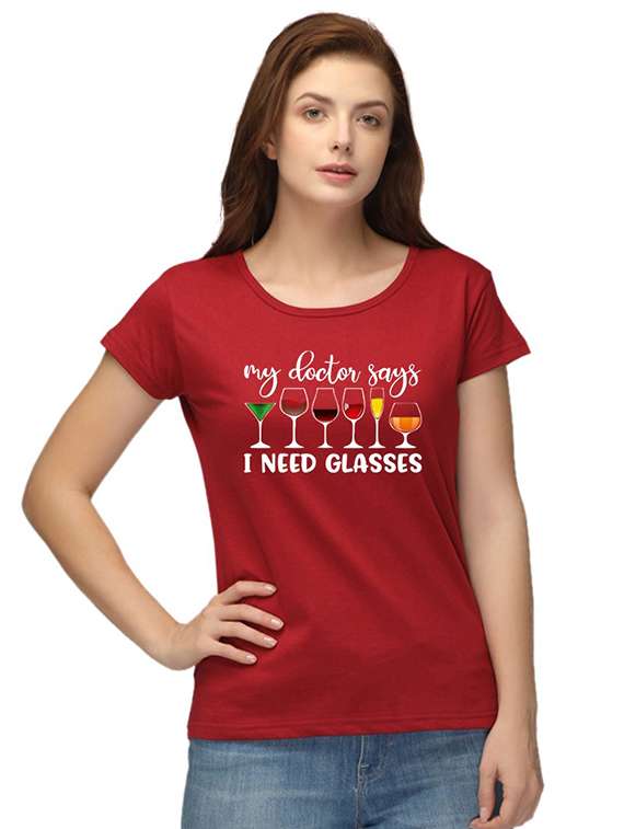 women's front print crew neck t-shirt - 18304193 -  Standard Image - 1