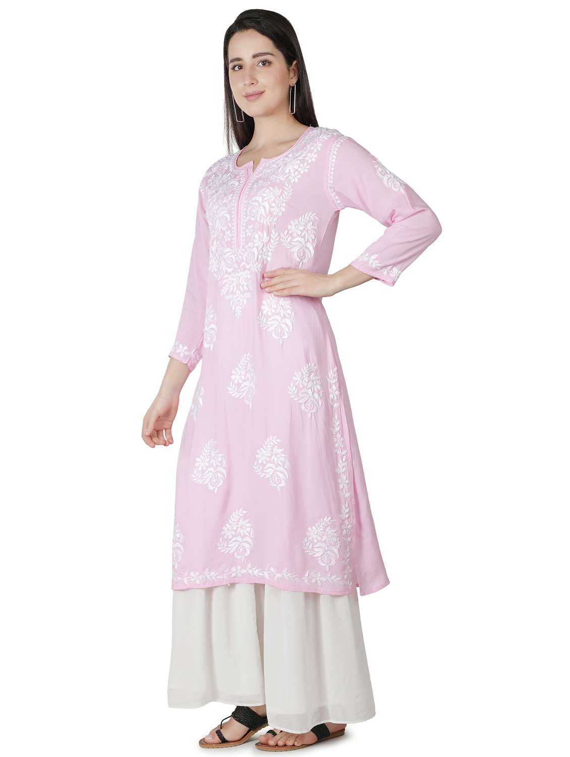 Pink Chikankari Straight Kurta - 18304821 -  Standard Image - 1