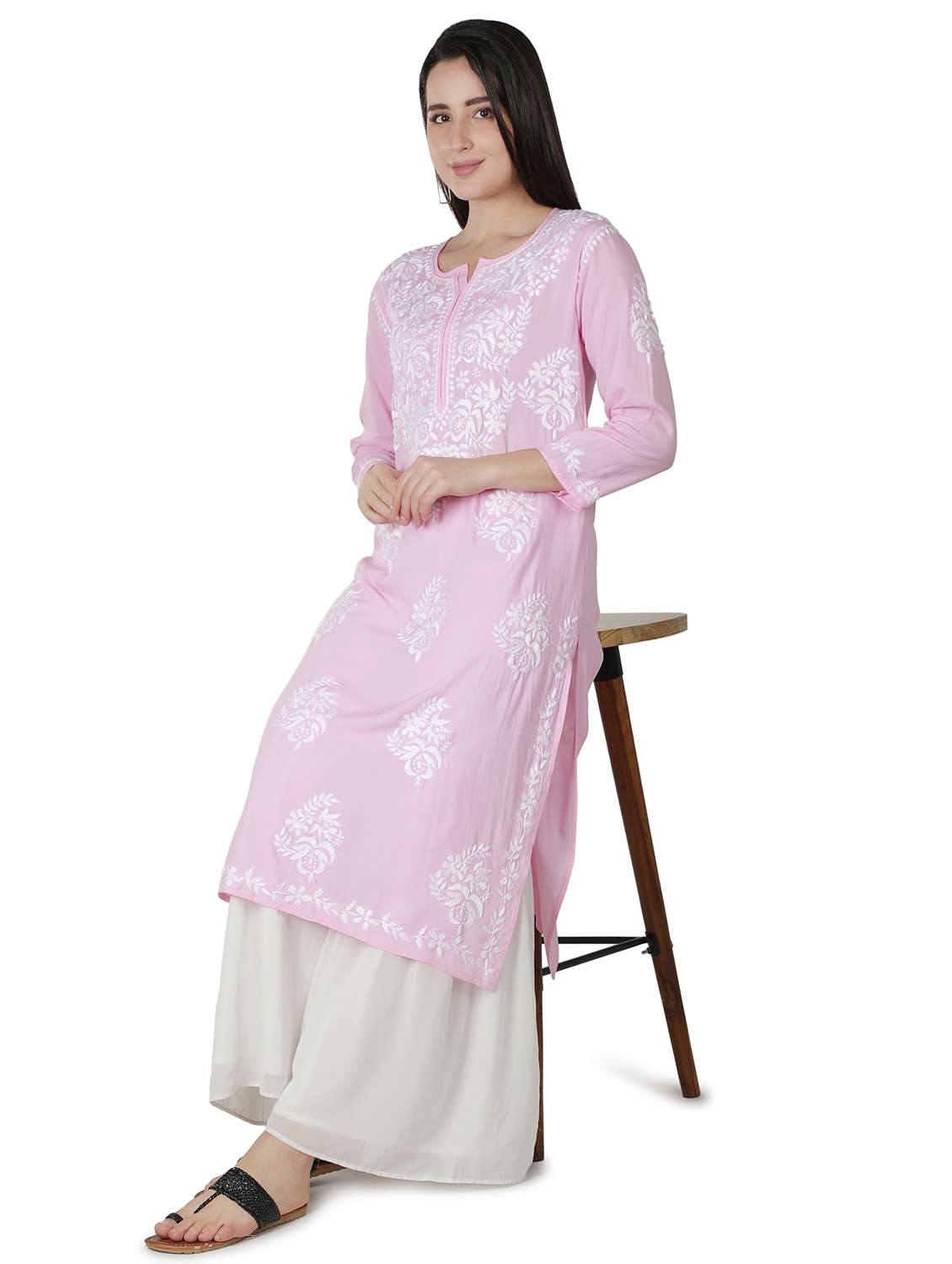 Pink Chikankari Straight Kurta - 18304821 -  Standard Image - 4
