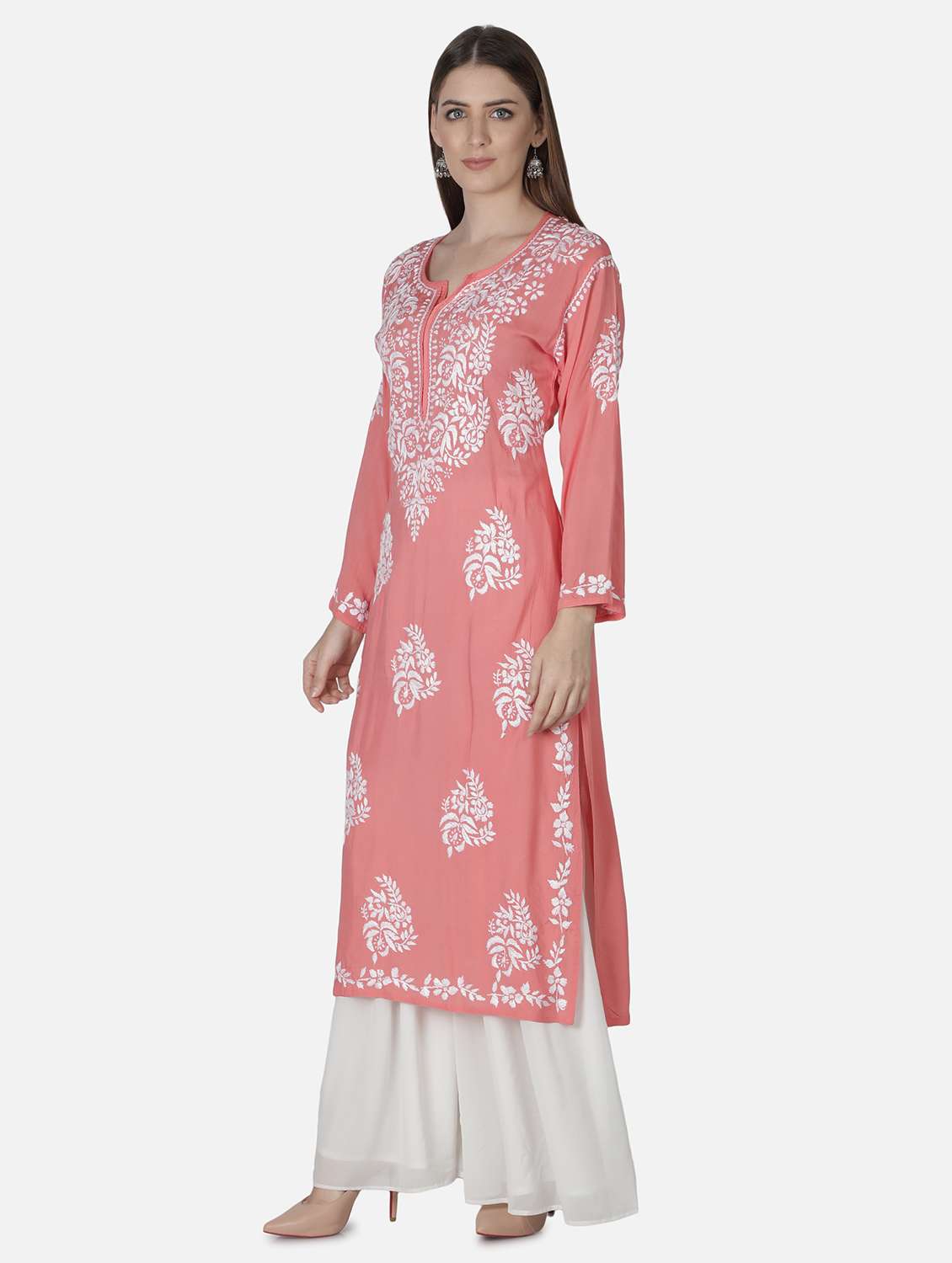 pink chikankari straight kurta - 18304824 -  Standard Image - 1