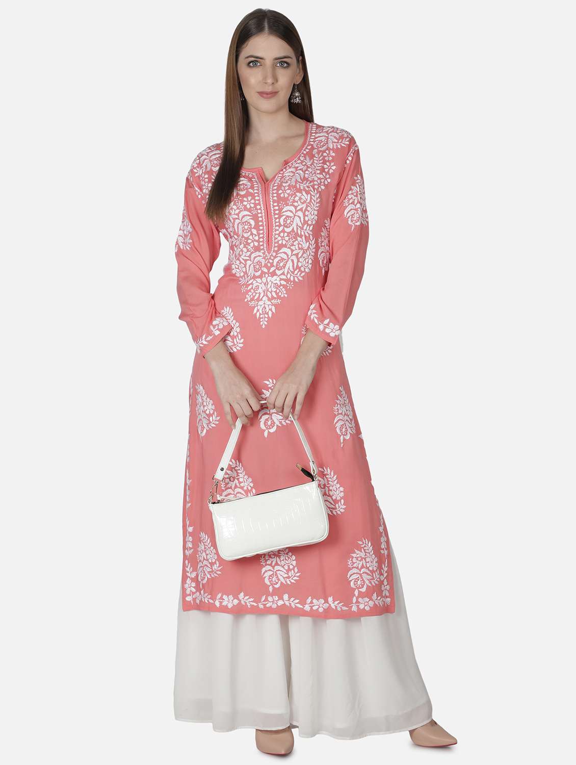pink chikankari straight kurta - 18304824 -  Standard Image - 4