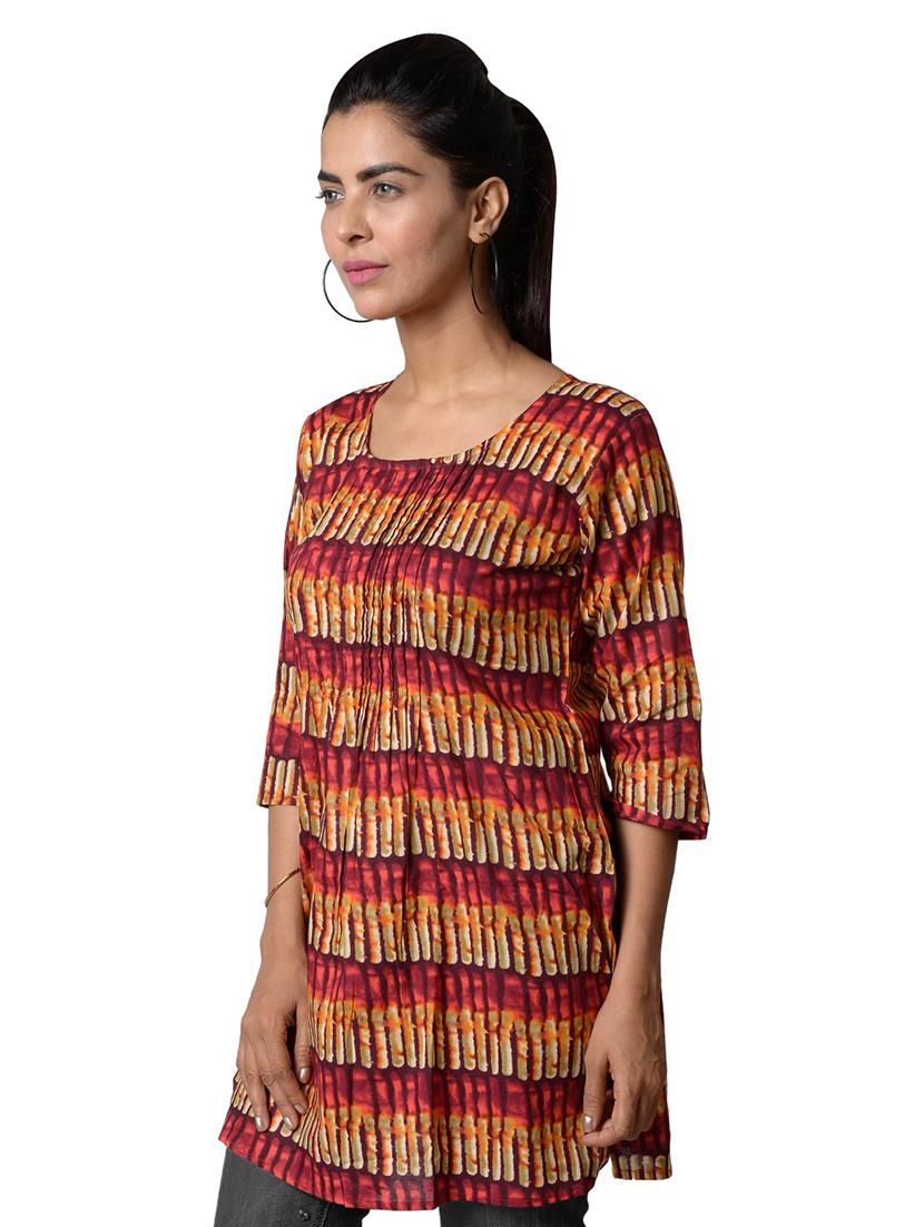 three quarter sleeved printed regular top - 18305287 -  Standard Image - 1