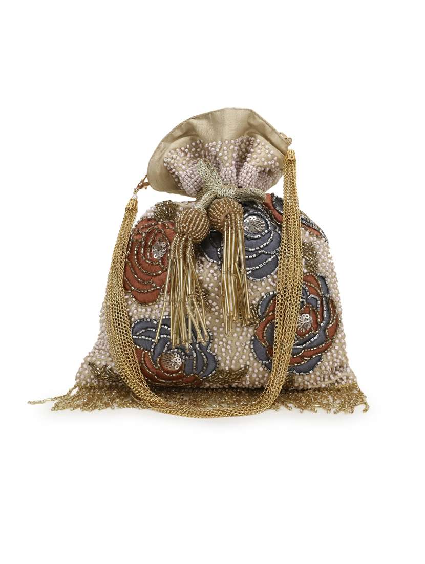 beige embellished ethnic potli