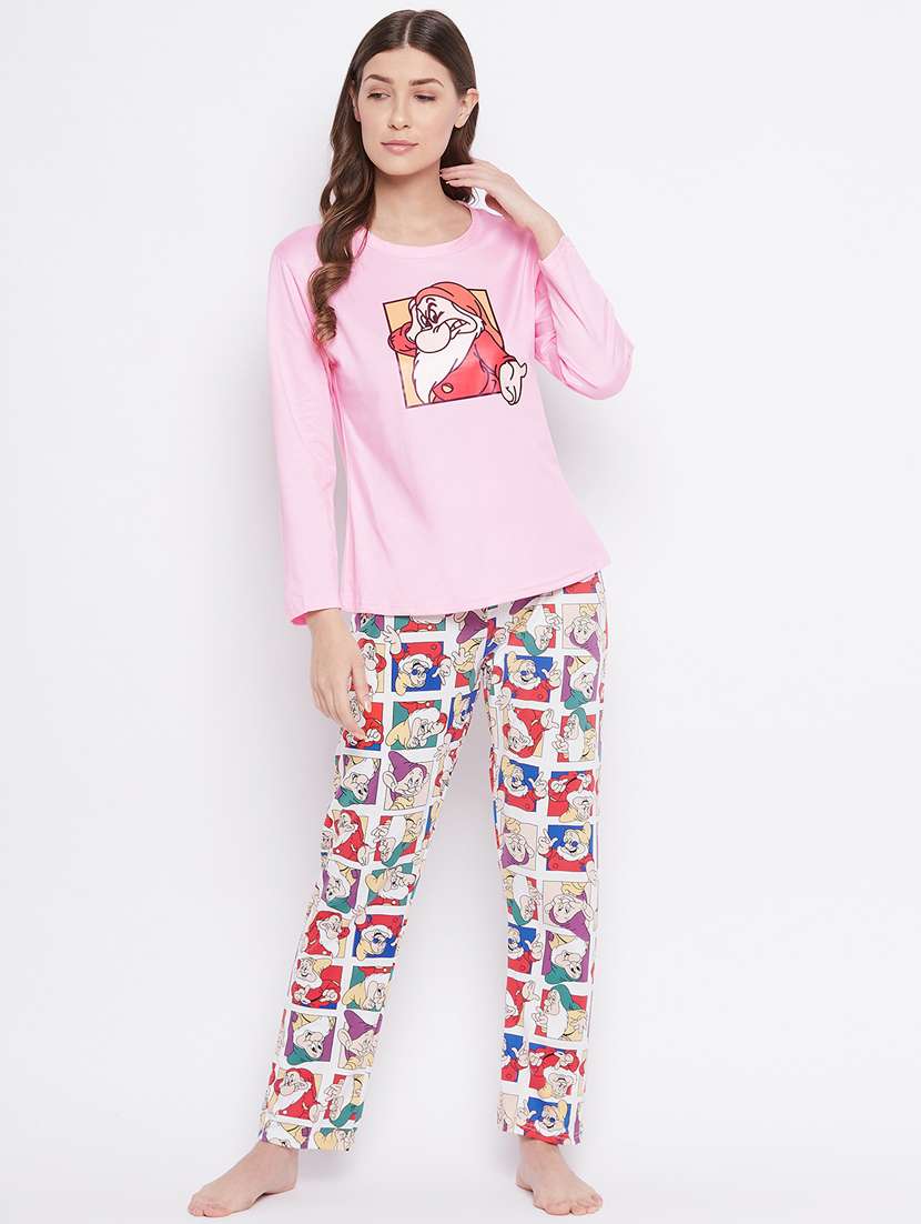 round neck printed nightwear pajama set