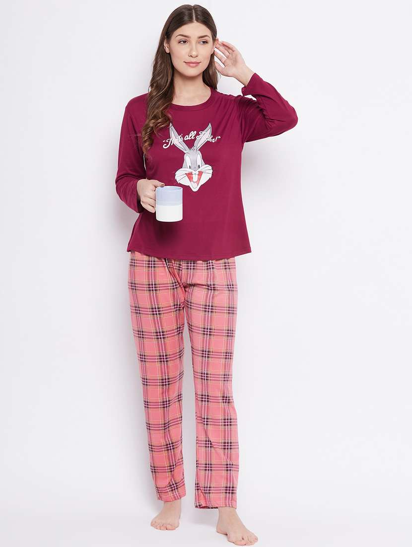 round neck printed nightwear pajama set