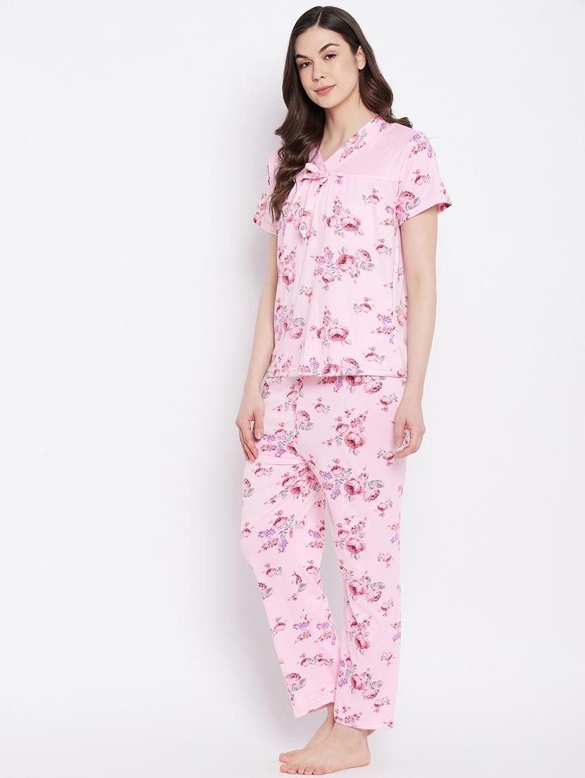 v-neck printed nightwear pajama set - 18305801 - Standard Image - 1