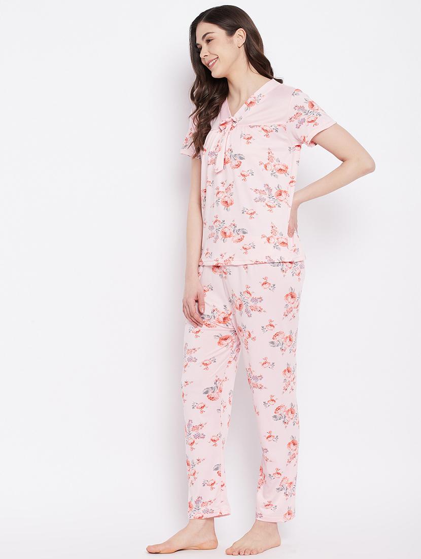 v-neck printed nightwear pajama set - 18305804 - Standard Image - 1